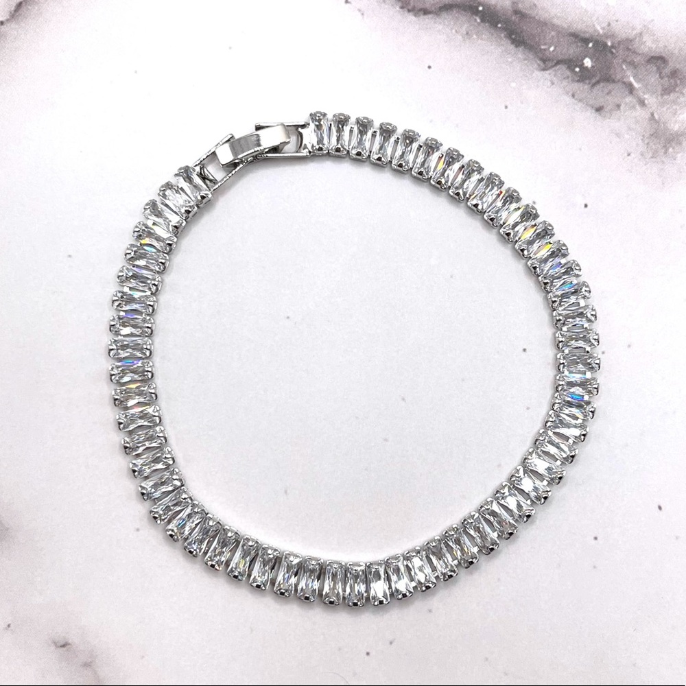 Rectangular Baguette Diamond CZ Tennis Bracelet 110 - Picture 3 of 7